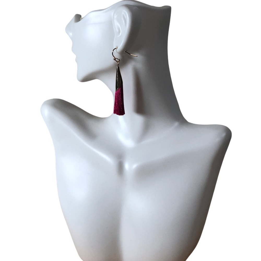 Shiraleah Anthropologie Earrings TALLULAH Dangle Fringe Pierced Pink Tassels